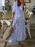 Solid Ruffles Pleated Long Party Dress Women Short Sleeve Loose Casual Dress2025 Autumn V Neck Tassel Hollow Out Dresses 211-1-Outfit