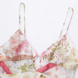 Spring Translucent Spliced Lace Dress With Printed Suspenders