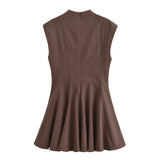 2025 French Design Waist Wave Wide Swing Mini Sleeveless Dress