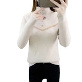 Zingj Velvet Soft Waxy Sweater Female Winter Add Velvet Warm Half Turtleneck Bottom Shirt Female Design Sense Simple Inside The
