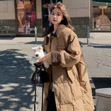 White Duck Velvet Contrast Color Long Down Jacket Female 2024 Winter Fashion Fashion Corduroy Lapel Over The Knee Coat Tide-Outfit