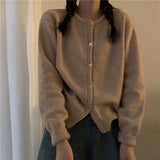 Women Solid Crew Neck Retro Basic Jumper Sweater Knitted Harajuku Long Sleeve Loose Outerwear Chic Casual Daily