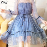 Dresses Women Patchwork Sequined Holiday O-Neck Spring Korean Style Elegant Vestido Feminino Sweet College Female