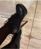 Onlymaker Women's Black Red Platform Ankle Boots High Heels Lace Up Patent leather Stiletto Sexy Lady Fashion Sexy