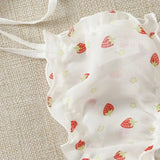 White Strawberry Print Mesh Off Shoulder Lingerie Set-Outfit