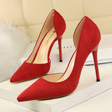 Zingj Simple Thin Heel Ultra High Heel Suede Shallow Tip Sexy Nightclub Show Thin Side Hollow Single