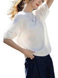 Collar Seven-Sleeved T-Shirt Girl 2025 Summer New Relaxed Leisure Age Cut Lantern Sleeve