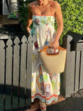 Printed Pockets Strap Long Dress For Women Causal Loose Sleeveless Backless Dresses 2024 Summer New Female Vacation