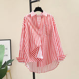 Shirt 2025 Spring And Autumn Casual Polo Collar Long Sleeve Stripe Loose Retro Stripe Commuting Top