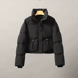 2024 Korean Version Of Short Standing Collar Small Down Cotton Clothing Female Simple Loose Version Of Zipper Bread Coat Solid Color-Outfit