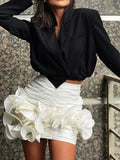 Ruched Ruffle Flower Bodycon Mini Skirt- Outfit
