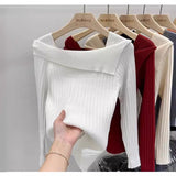 Zingj Word Shoulder Knitted Bottom Sweater Underwear Sweater Autumn And Winter Minority Design Chic Short