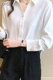 Fashion Women Silk Shirts Satin Blouses Women Long Sleeve Shirts Tops Woman White Shirt Blouse Woman V-neck Ladies