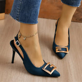 High-Heeled Sandals Women's New Pointed Back Empty Metal Buckle Sandals Fine