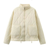 Solid Color Collar Zipper Large Pocket With Long-Sleeved Cotton Coat Water-Washed Cotton