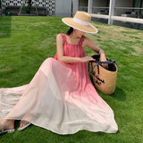 Zingj Dress Seaside Pink Sling Chiffon Dress Super Fairy Big