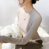 Standing Collar Modal Long-Sleeved Bottomed Shirt Women's Autumn And Winter New Pure Color Simple Half-High Collar
