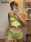 Women Sexy Patchwork Tube Tops Short Pants Party Club Two Piece Sets Suit Outfit 2022 Summer Clothes Wholesale