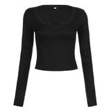 Breathable Solid Color U-Collar Slim And Slim Long-Sleeved Leisure T-Shirt 2024 Fashion New