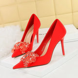 Zingj 27 Banquet High Heels Light Luxury Women's Shoes Satin Shallow Pointed Bow High Heel Single