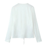 Bowknot Silk Satin Long-Sleeved Shirt In