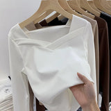 Velvet Bottomed Blouse Women's Autumn And Winter New Design Sense Minority Square Collar Irregular Sanding Western Style Slimming
