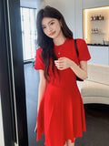 Zingj Shot Summer Bottom A-Shaped Dress 2024 Short-Sleeved New Women's Ice Silk Knitted Dress French Retro