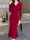Elegant Chic Black Lace-up Midi Dresses for Women 2023 Autumn New Vintage Sexy Fashion Casual Prom Party Female