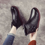 Zingj Flat-Soled Mother Shoes Korean Version Leisure Leather Short Boots Soft Flat Soles Anti-Skid Leisure Single Boots For The Middle-Aged And