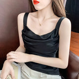 Tank Top Women Solid Camis Chiffon Sleeveless Tops for Women Folds Crop Tops Summer Korean Fashion Clothing Female
