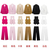 New Women's Double-Breasted Suit Jacket Straight Trousers 8194394