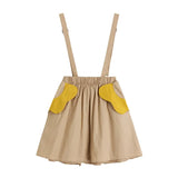 Khaki Strap Half Body Skirt Pocket Flowers Elastic High Waist Casual Fashion Baggy Ruffle Short Skirt Ladies