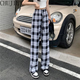 Plaid Pants Women Korean Fashion Black White Checked Trousers For Female Fall 2022 Wide Leg