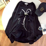 round neck bow short sleeve T-shirt Kawaii girls top T-shirt 2022 spring Korean new black bow decorative T-shirt