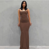 Sleeveless Bodycon Long Skims Dress Women Off The Shoulder Sexy Slim Backless Maxi Dresses Summer Vestidos Mujer