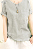 Loose Cotton Linen Blouse M-4XL Women 2023Summer Shirts Casual Short Sleeve O Neck Solid Shirt Lady Basic Tops New