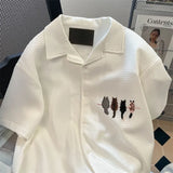 White Cat Embroidery Short Sleeved Shirt for Women Elegant and Youth Women's Blouses White Shirt Woman Summer Top