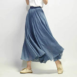 Linen Cotton Long Skirts Elastic Waist Pleated Maxi Skirts Beach Boho Vintage Summer Skirts Faldas