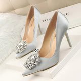 Zingj Korean Version Of Water Diamond Women's Shoes Thin Heel High Heel Sexy Show Thin Shallow Mouth Pointed Shiny Water Diamond With Buckle Single