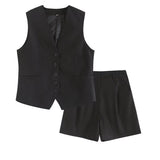 Summer Leisure Vest Set Linen-Blend Loose Vest + Shorts Set Women