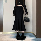 Zingj Half Skirt Women's Spring And Autumn Korean Version Solid Color Slim Long Skirt Shows Skinny Buttocks Fishtail Skirt With Long Winter