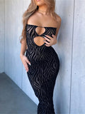 Zebra Striped Mesh Mini Dresses for Women 2023 Summer Sexy Night Club Outfit Cut Out Black Bodycon