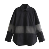 New Transparent Hard Gauze Spliced Loose Shirt