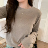 Color Round-Neck Corduroy Long-Sleeved T-Shirt Women's Autumn New Basic Bottomed Shirt With Thin