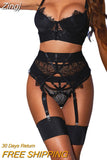 Women's 3Pcs Lingerie Set Bodystocking Sexy Strap 3/4 Cup Bra and Panty Teddy Babydoll Bridal Soft Nightwear