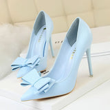 Zingj Korean Version Of Fashion Sweet High-Heeled Shoes With High Heel Delicate Show Thin Shallow Mouth Pointed Bow Single