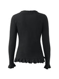 Front Buttons Lace Panel Knit Top- Outfit