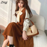 Women Retro French Style Patchwork Design Elegant Bow Fashion Chic Party Autumn Vintage Inside Temperament 2023
