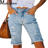Jeans Summer Street Tassel High Elastic Skinny Pants Mid Waist Five Points Pants Women Slim Hole Ladies Casual