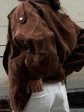 Fall 2024 New Maillard Vintage Fashion Casual Brown Short Loose Jacket Jacket-Outfit